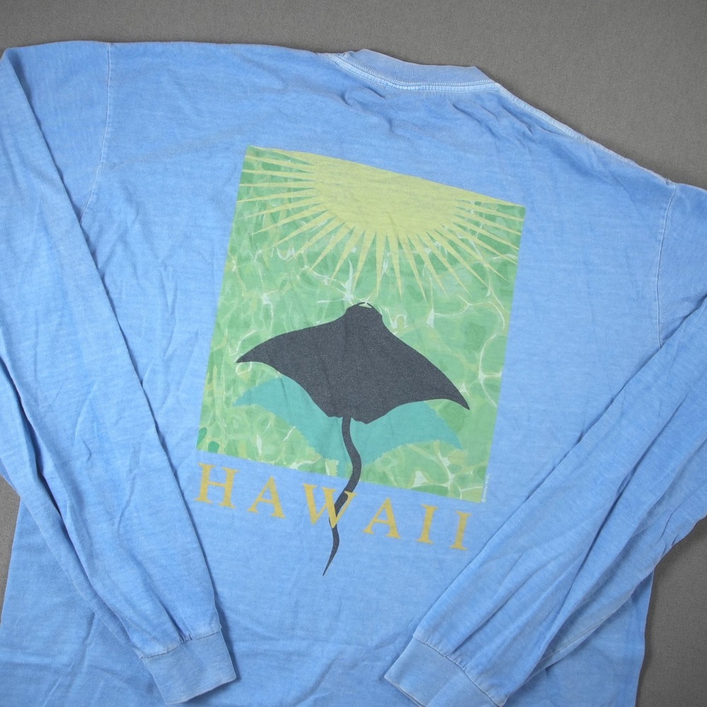 Y2K Crazy Shirts Stingray Surf Long Sleeve T-Shirt Men M Blue Hawaii Dyed Cotton